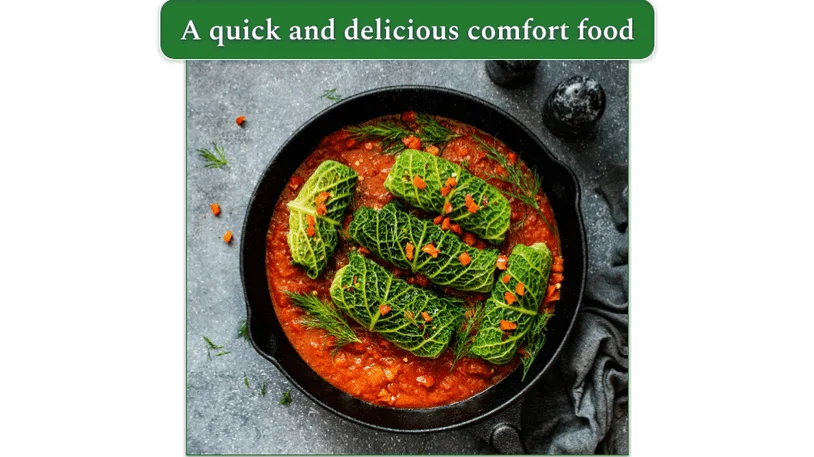 Stuffed Cabbage Rolls in a skillet