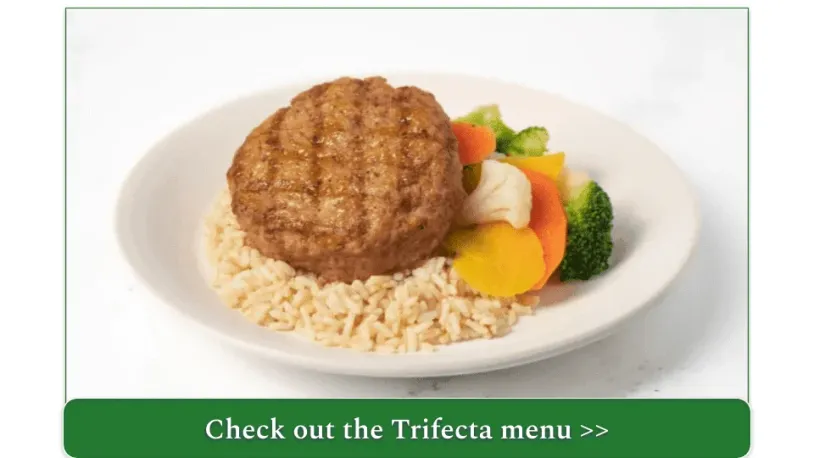 a screenshot of trifecta's Turkey Patty, Brown Rice, Mixed Vegetables Meal