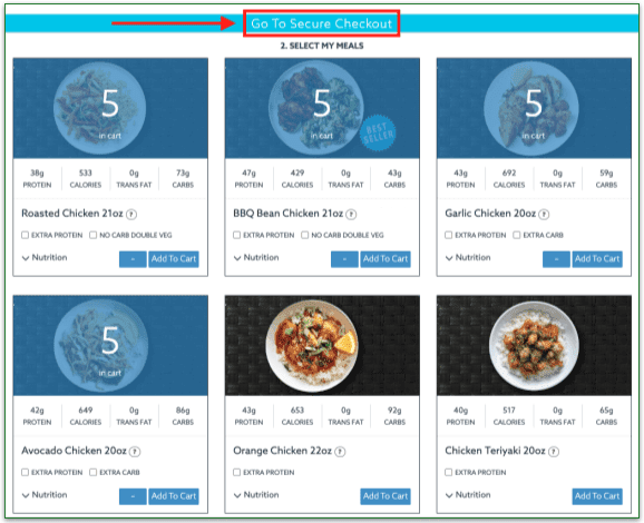 a screenshot of mealpro's meals