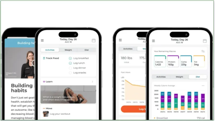 Images of Trifecta's fitness app on mobile screens
