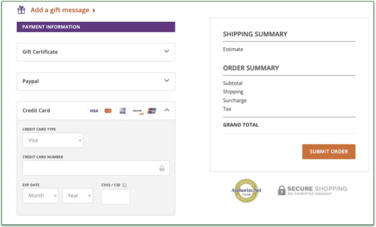Screenshot of Magic Kitchen's payment section