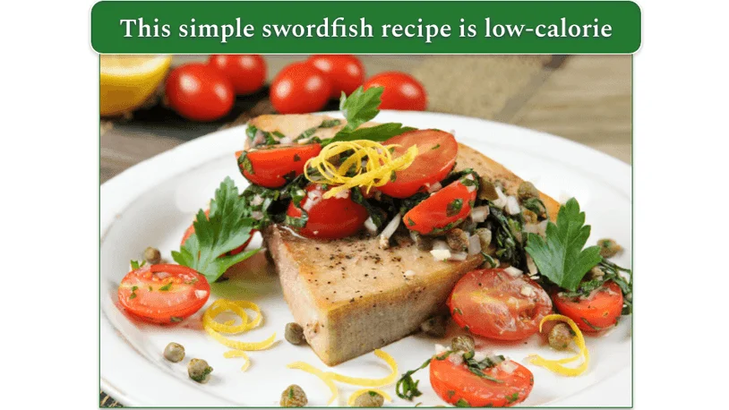 Image of seared swordfish with tomatoes