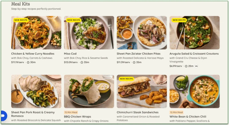 selection of meal kits from Blue Apron