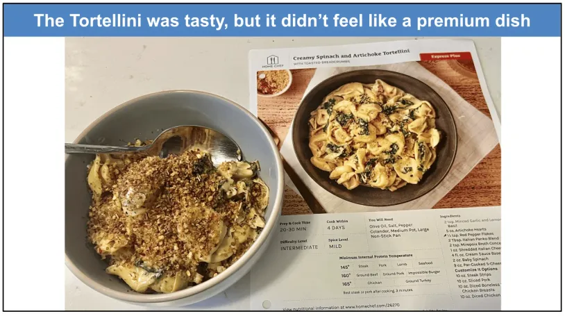 Bowl of Spinach and Artichoke Tortellini next to recipe card