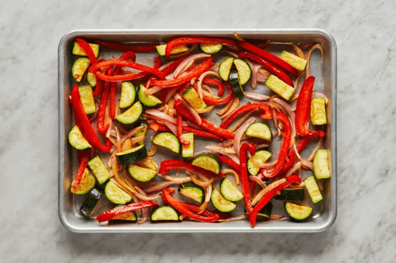 Tray of roasted vegetables from HelloFresh