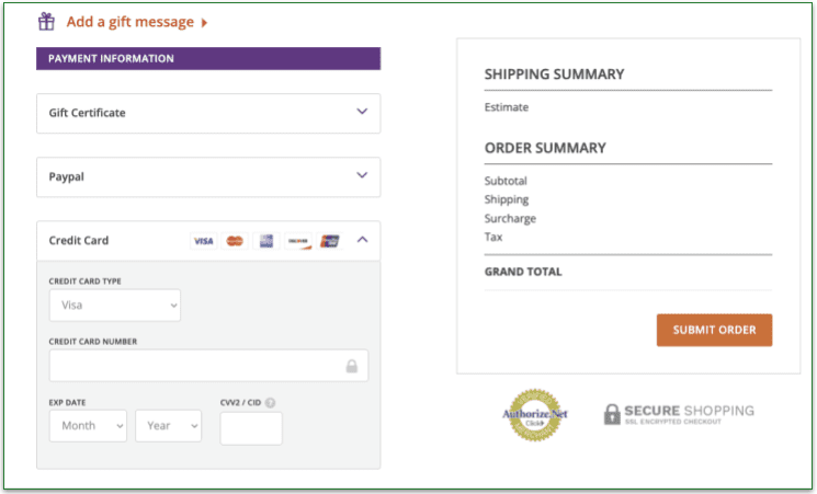 Screenshot of Magic Kitchen's payment section
