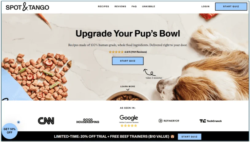 Start the quiz at the Spot & Tango website