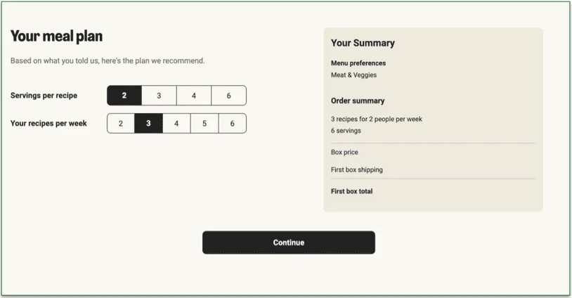 hellofresh sign up quiz - your meal plan