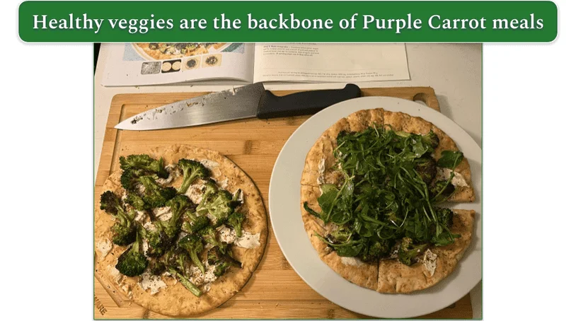 Purple Carrot’s Roasted Broccoli Flatbreads at the final stage of preparation