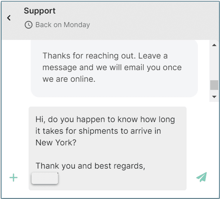A message to Portland Pet Food Company's customer support