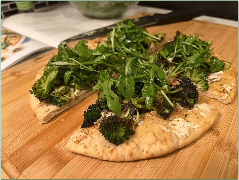 Purple Carrot’s Roasted Broccoli Flatbreads with Cashew Cheese & Arugula