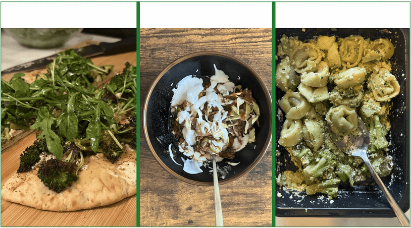 Purple Carrot's Roasted Broccoli Flatbreads, Red Lentil Soup, and Pesto Portobello Tortellini