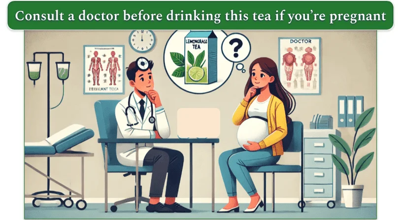 An image of a pregnant woman consulting with a doctor in his office.