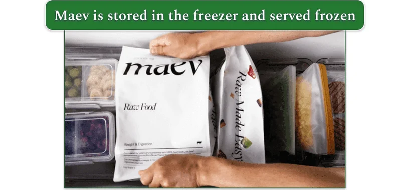Image of a Maev package being lifted out of the freezer