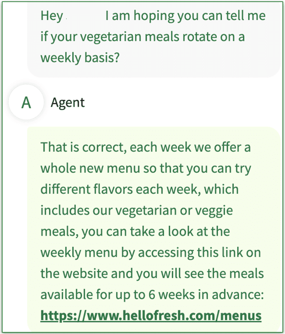 HelloFresh's live chat support experience