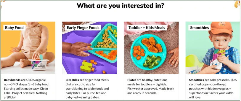 a screenshot of little spoon's meal selection