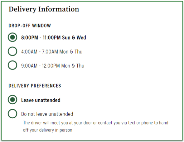 Thistle's delivery day selection screen