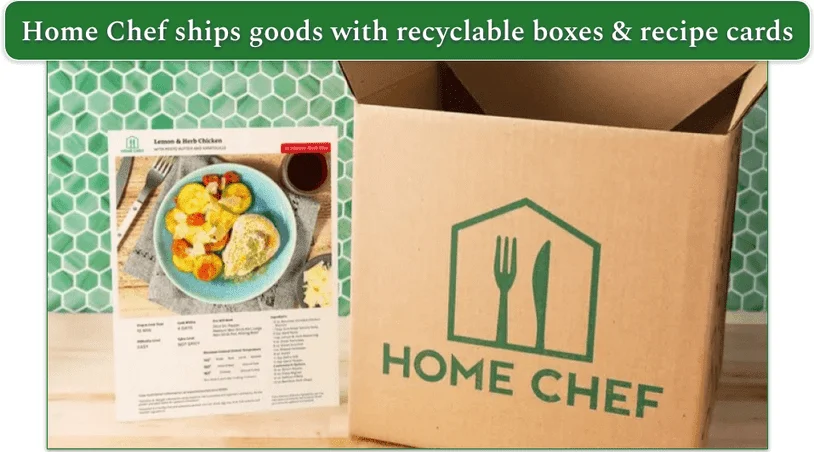 Home Chef's recyclable box and recipe cards