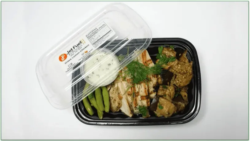 Jet Fuel Meals' dish in a plastic container