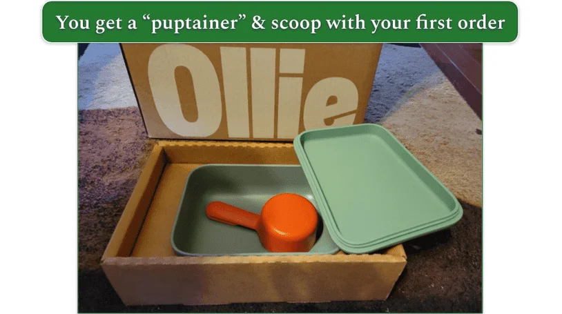 Image of Ollie's Puptainer and Scoop that everyone receives on the first order