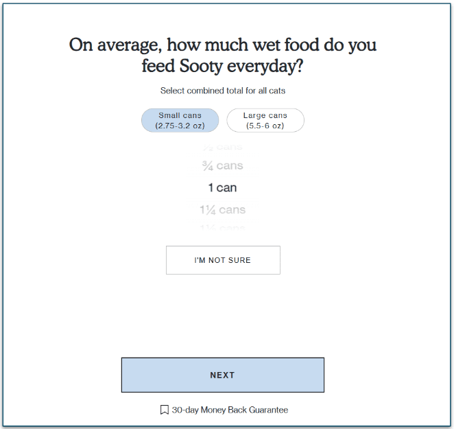 screenshot of quiz question from Cat Person about daily feeding routine