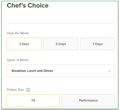 Metabolic Meals' Chef's Choice options