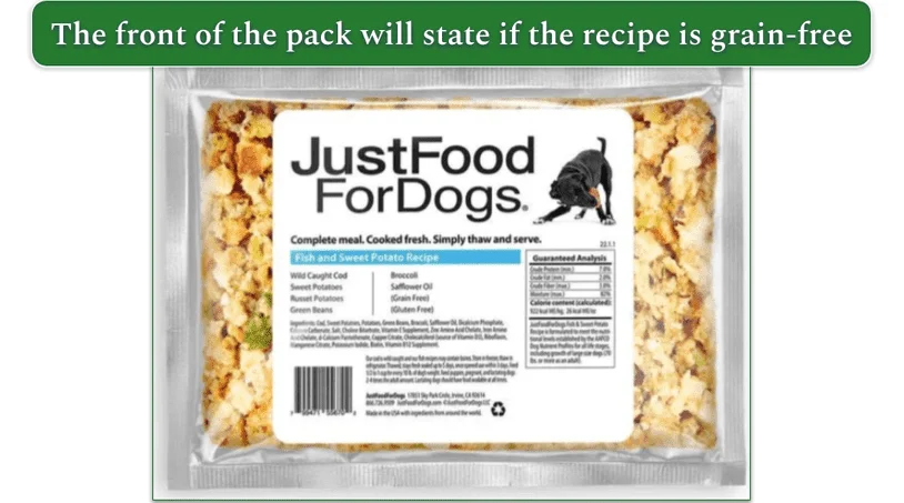 Image showing the front of a JFFD Fish and Sweet Potato grain free recipe