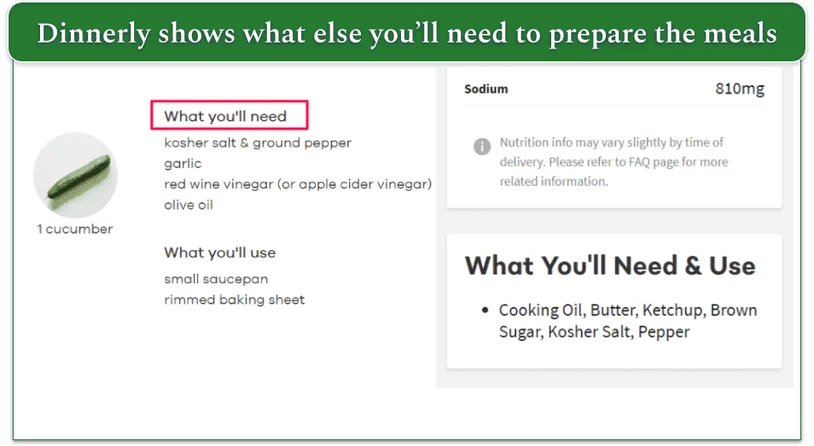 What you'll need sections on Dinnerly and EveryPlate websites