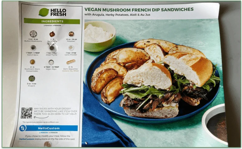 Close up of HelloFresh recipe card