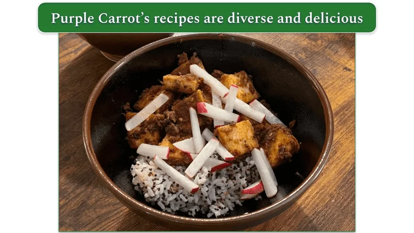 Image of a cooled Purple Carrot recipe in a bowl