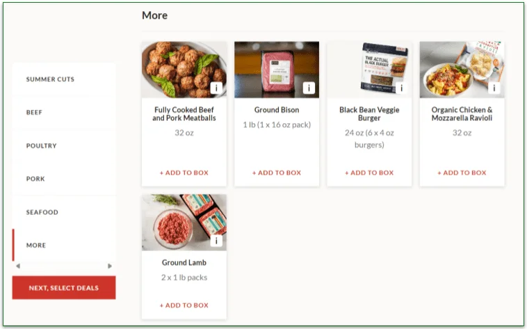 Butcher Box's extras menu