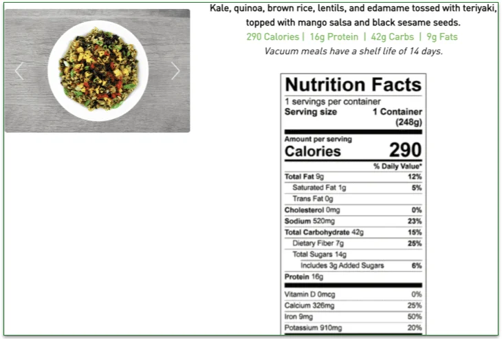 Eat Fit Go's nutritional facts preview
