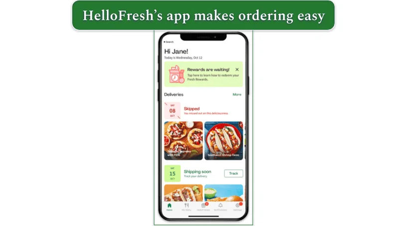 Image of a phone displaying HelloFresh's app