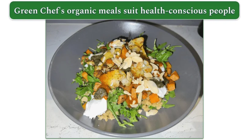 a plate of veggie and arugula stir fry from green chef