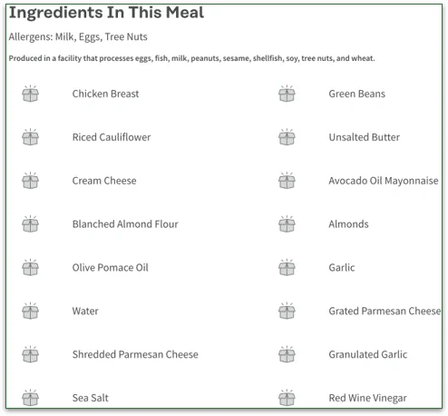 a screenshot of factor's ingredient list