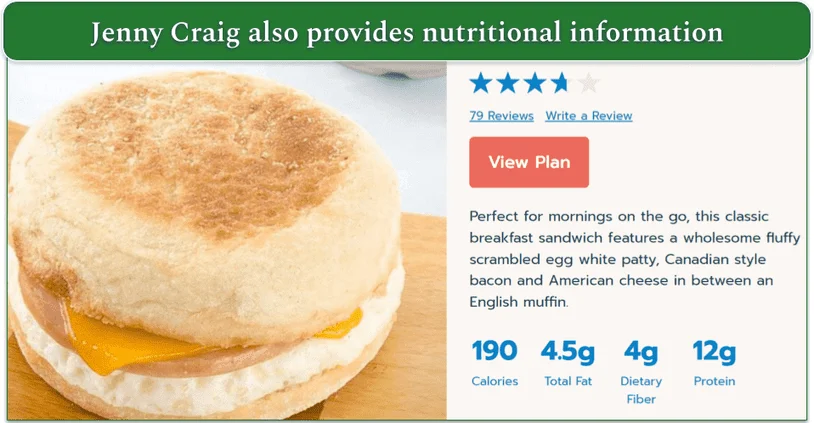 Jenny Craig's Sunshine Sandwitch and its nutritional values