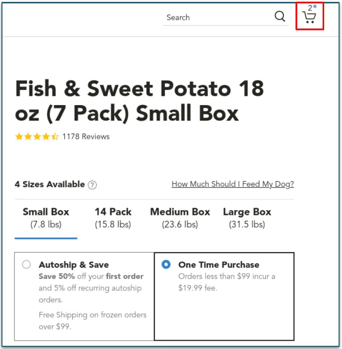 a screenshot of justfoodfordogs' shipping and delivery information