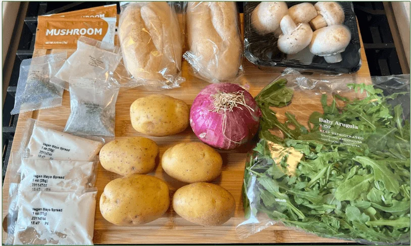 Ingredients of HelloFresh's Vegan Mushroom French Dip Sandwiches