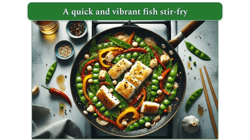 Fish Stir-Fry in a wok
