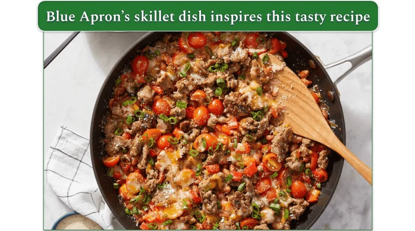 Blue Apron's Cheesy Poblano Pork Sausage Skillet dish