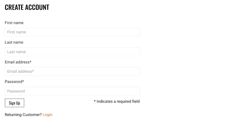 A screengrab of Home Bistro’s Create Account page
