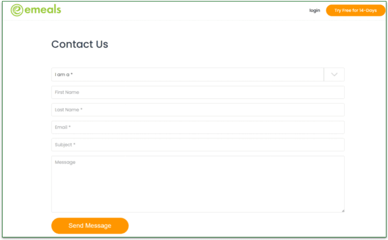 eMeals' contact form