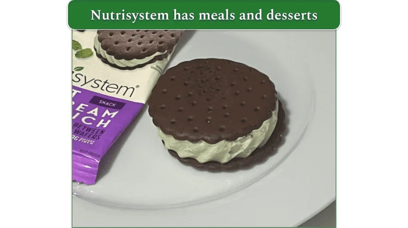 A Nutrisystem ice cream sandwich on a plate