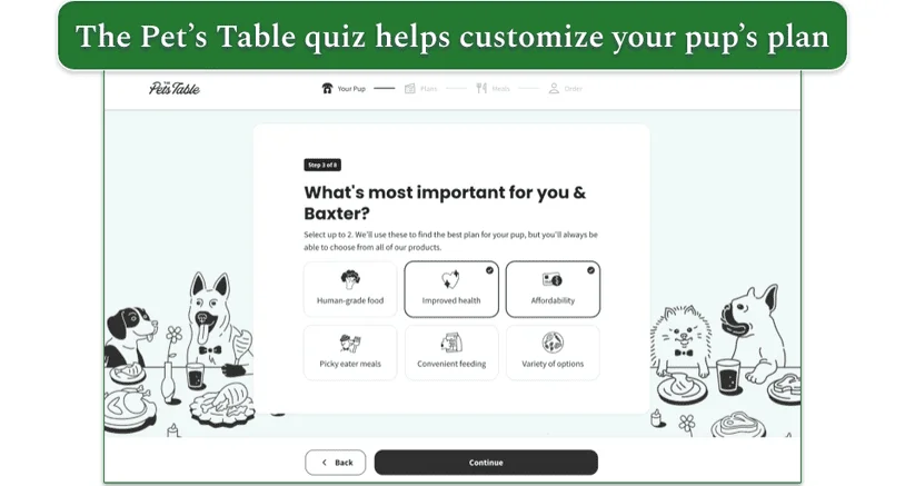Screenshot of The Pets Table quiz step 3