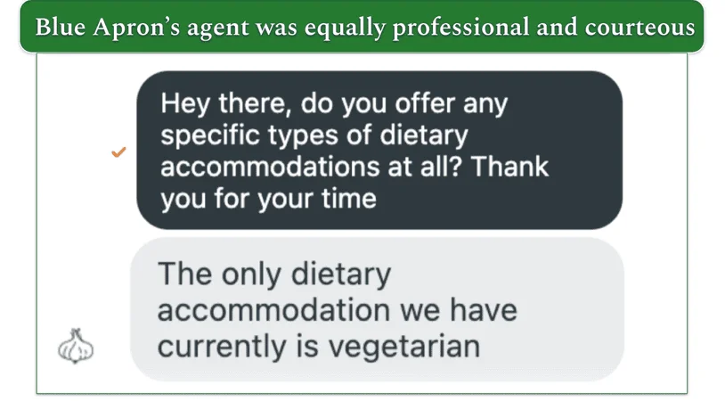 a screenshot of blue apron's live chat support feature
