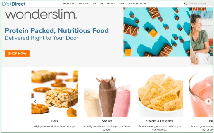 Wonderslim products including shakes, bars, and snacks