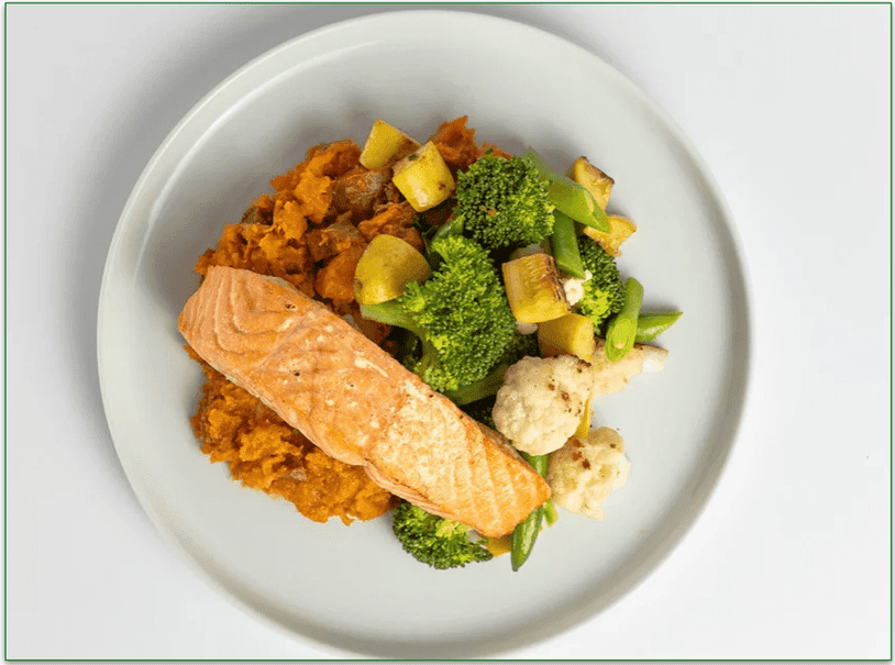 Trifecta's Salmon, Sweet Potato, Mixed Vegetables Meal