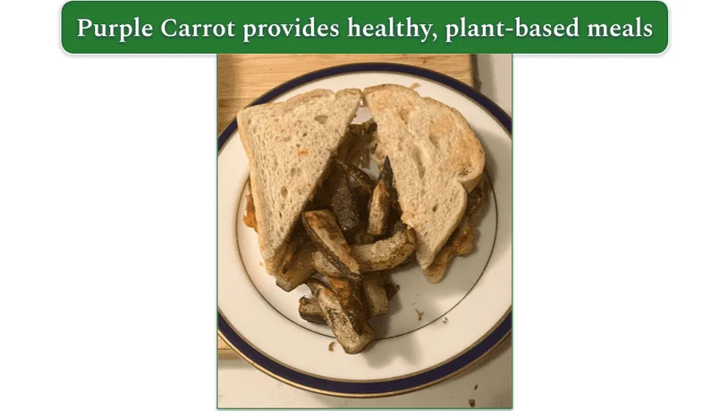 Purple Carrot’s Carrot Burgers and Potato Wedges