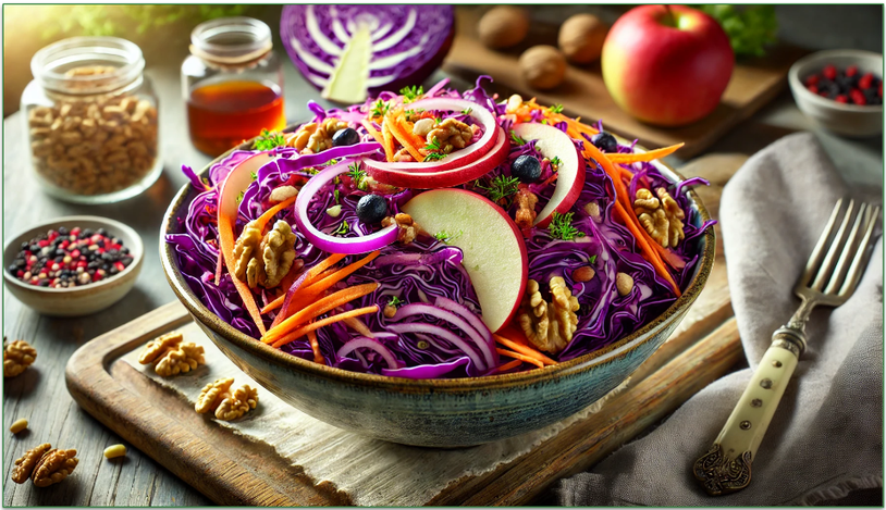 A purple cabbage salad in a bowl