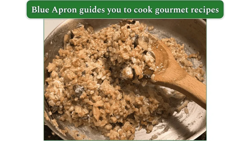 Blue Apron’s Mushroom Farrotto being cooked on the stove